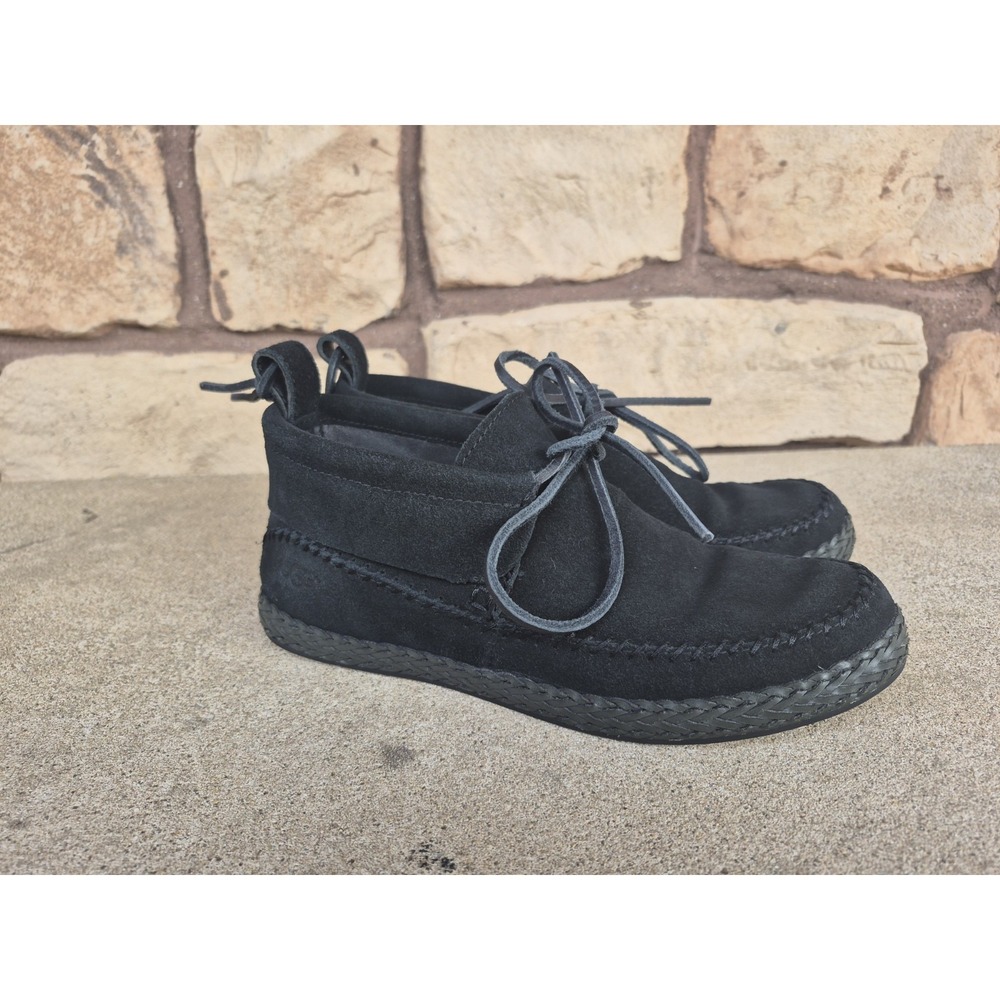 UGG Women's Black Leather Moccasin Comfort Lace-Up Shoes US 7 EU 38 Mocs